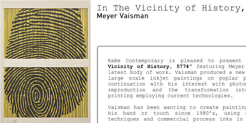 In The Vicinity of History, 5774. Meyer Vaisman en KaBe Contemporary, Miami